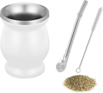Mate Becher, Mit Strohhalmlöffel und Reinigungsbürste, Edelstahl Mate Tee Set G