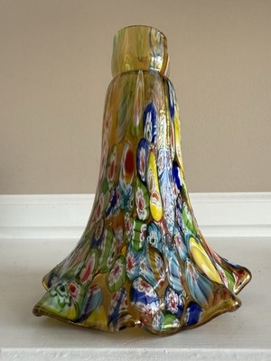 Vintage Murano Handblown Amber Glass Millefiori Design Fluted Lily Lamp Shade 6 