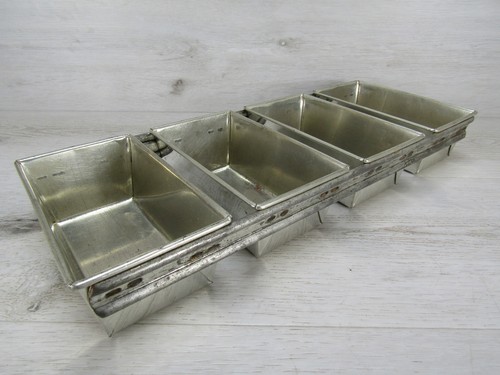 Mini Bread Loaf Strapped Steel Baking Pan 4 Loaf Sections Commercial Unmarked