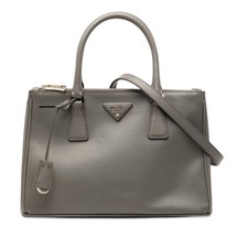Prada Medium Saffiano Lux Galleria Double Zip Satchel Pre-Loved Gray