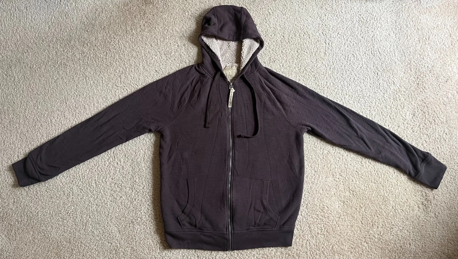 Sonoma Life Style Chocolate Brown Sherpa Lined Zip Up Hoodie Men's Size M Medium