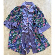 Vintage Victoria's Secret Gold Label Satin OS Lilac Floral Robe Pockets Kimono