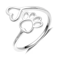 Dog Paw Print Heart Adjustable Ring Sterling Silver Womens Ginger Lyne Collec...