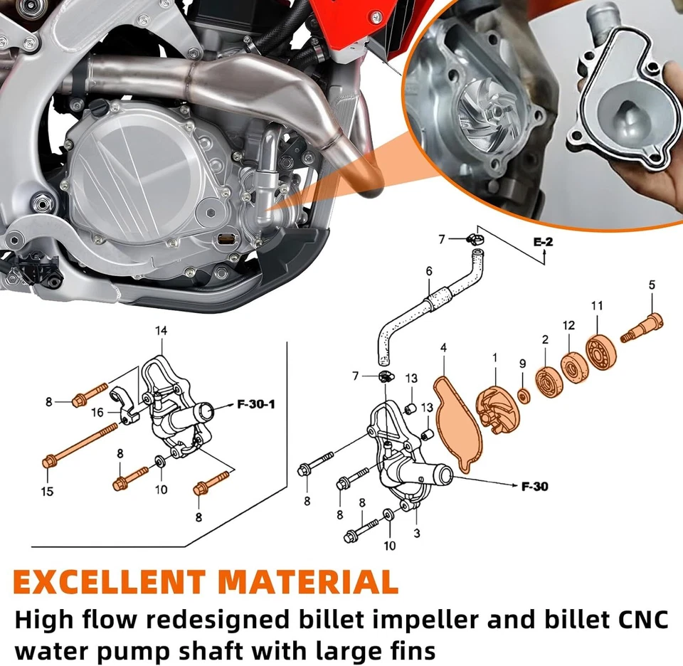 Kit de reparación completo de eje de palanquilla impulsor bomba de agua para Honda CRF450R 2002-2008 Foto 2 de 4