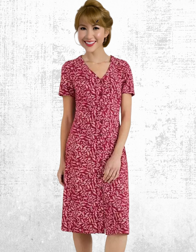 Ex Seasalt Women’s Short Sleeve Cotton Tea Dress in Crimson Ceramic Bloom - Picture 2 of 7