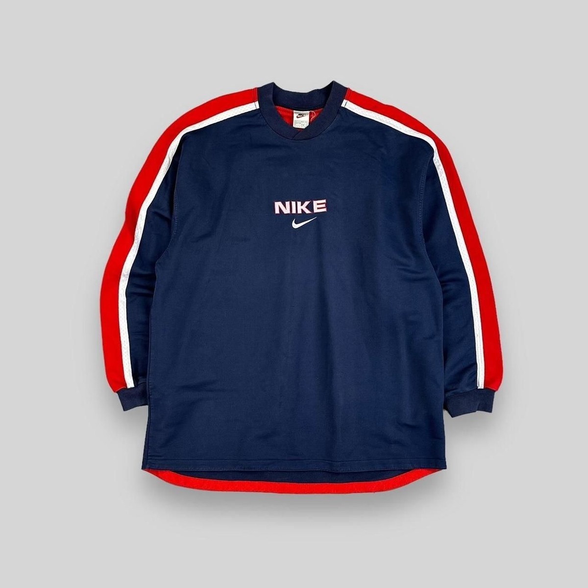 Vintage 90s Nike Spell Out Sweatshirt Jersey Navy Red XXL UK