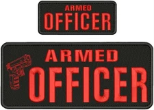 ARMED OFFICER embroidery patch 4x10 2X5 hook BACK ON RED ON BLACK