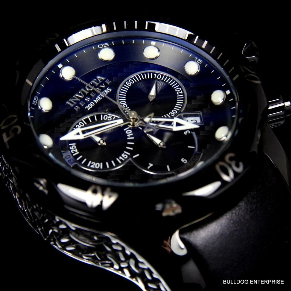 Invicta 52 毫米 Reserve Venom 瑞士制造计时码表 黑色皮革手表 全新 — 第 4/4 张图片