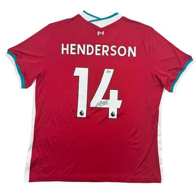 Autographed/Signed Jordan Henderson Liverpool Red Soccer Jersey