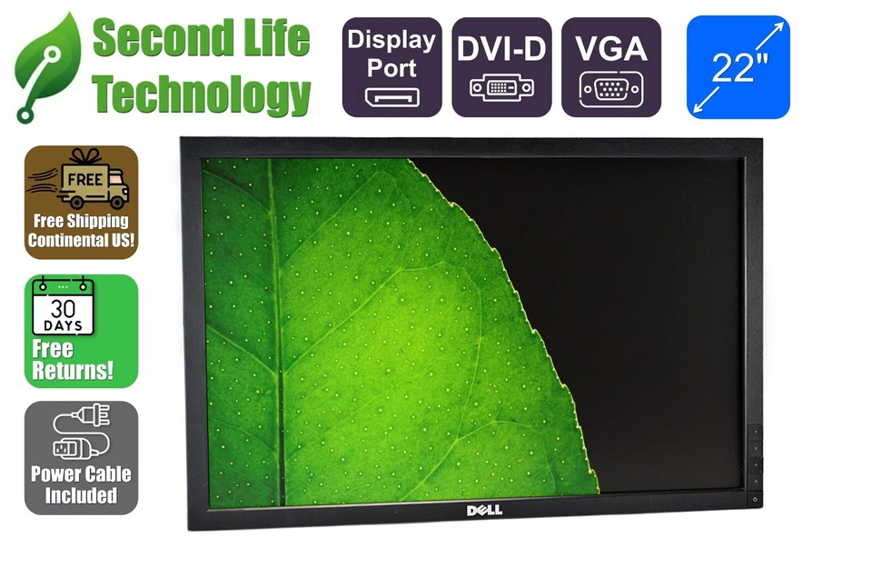 Lot of 2 Dell P2210 22" 1680x1050 16:10 LCD Monitor VGA/DVI/DisplayPort No Stand - Image 2 of 4