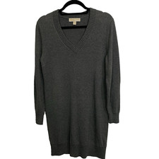 Michael Kor's Woman's Gray Long Sleeve V-Neck Pullover Sweater Dress Size MEDIUM