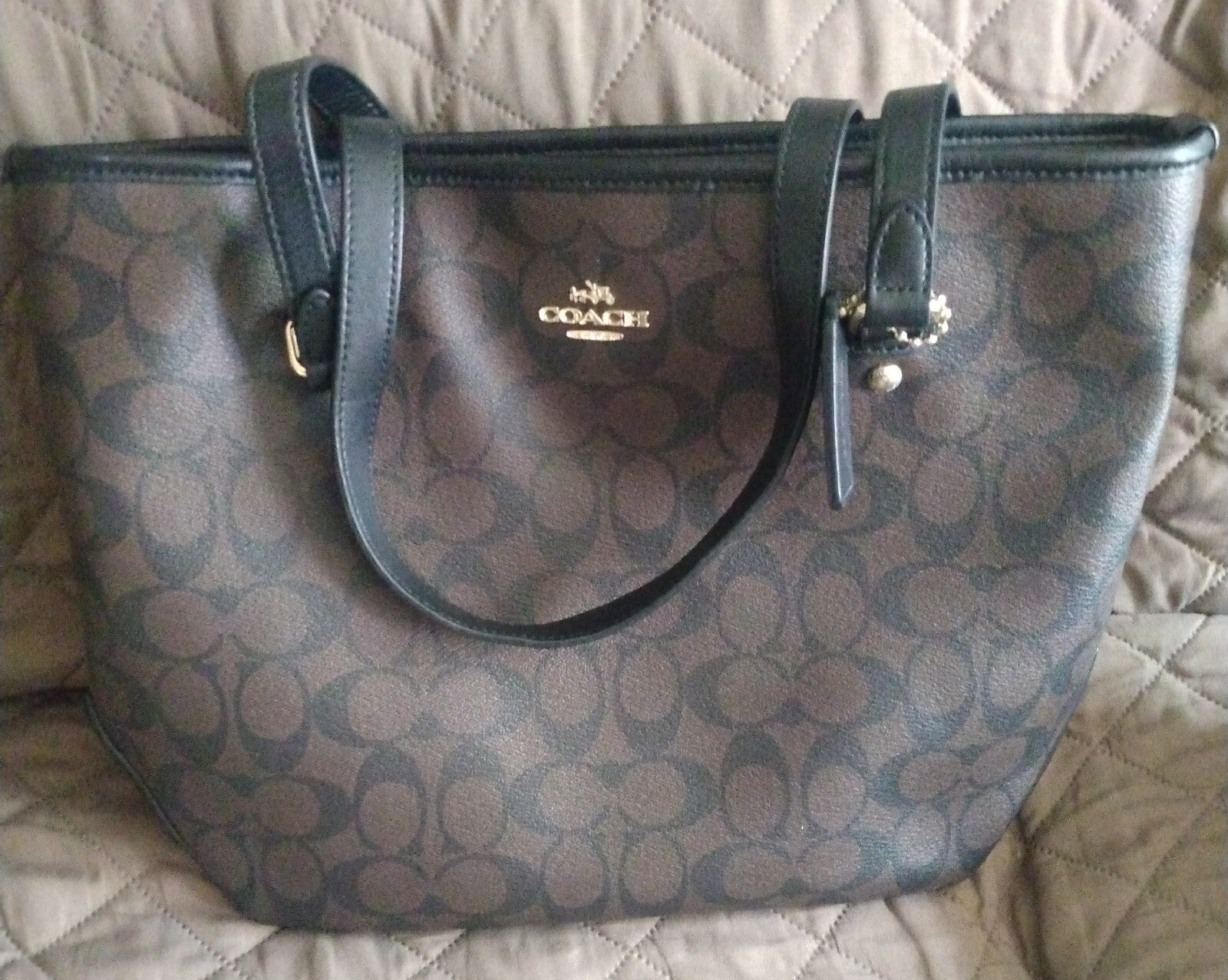 Coach Signature Gallery Shoulder Tote Bag Black/Brown… Gem