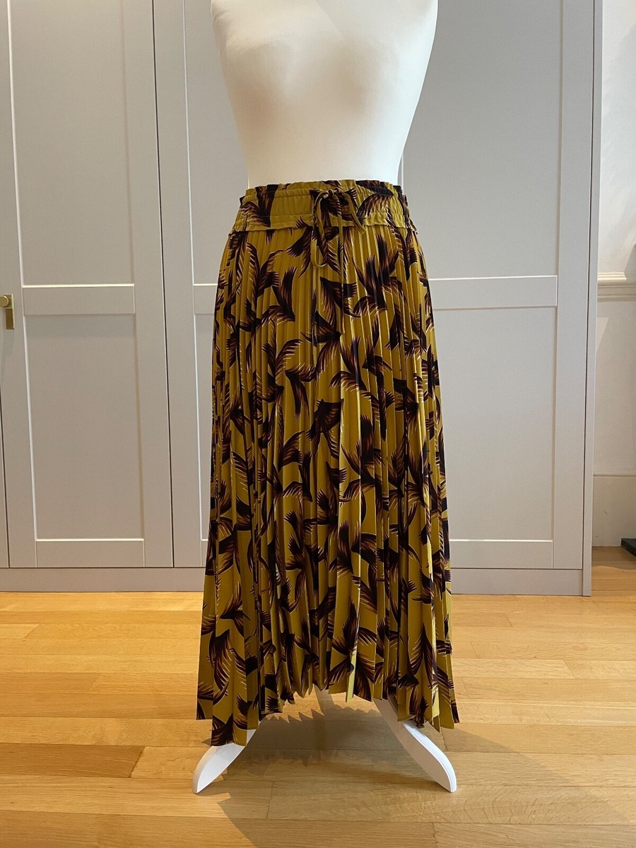 Yellow Patterned Maxi Skirt Pleated UK size M US size
