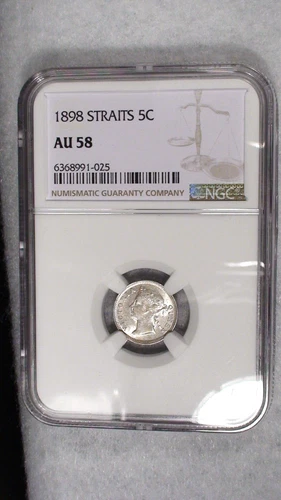 1898 STRAITS SETTLEMENT FIVE CENTS NGC AU58 5C SILVER Coin PRICED TO SELL NOW!