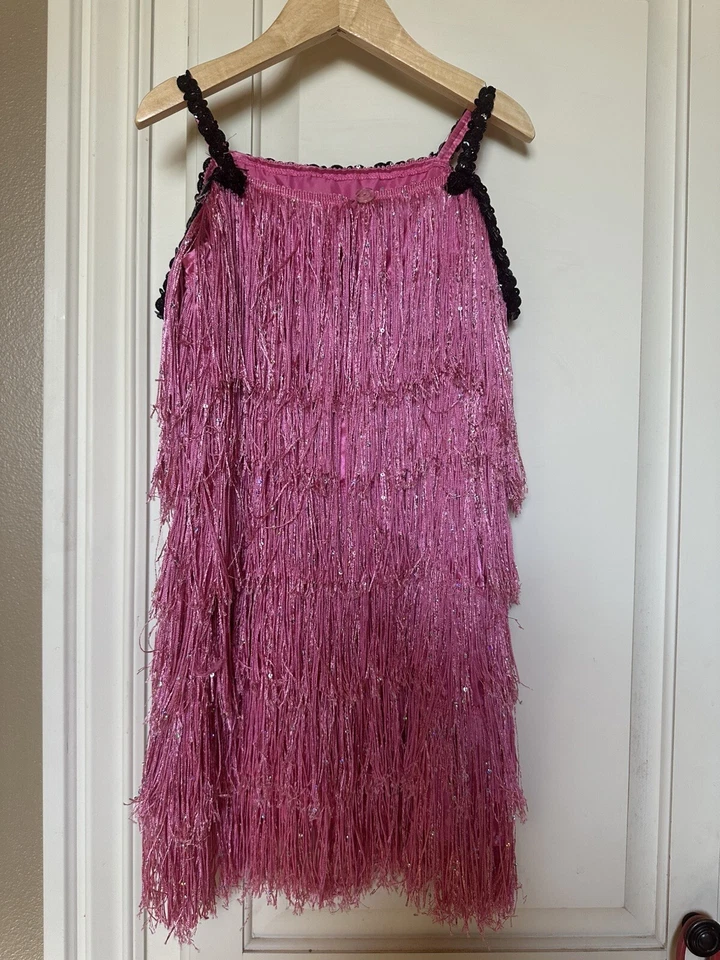 Fantasia Chasing Fireflies 1920’s rosa franja flapper vestido meninas tamanho 6 G7 - Imagem 3 de 4