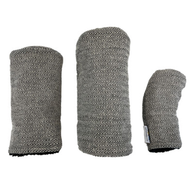 Sunfish Golf Headcover Set Driver Fairway Hybrid Black Chevron Tweed Barrel