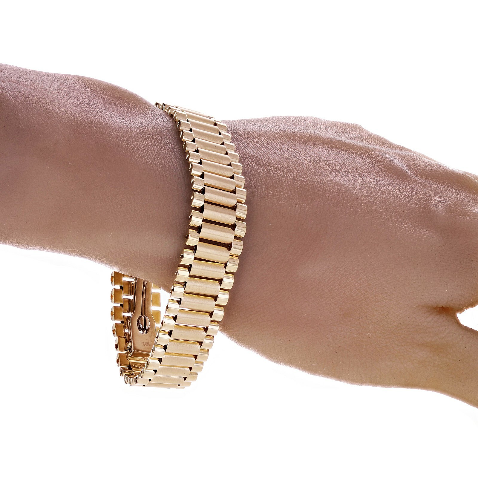 "Men's Italian 14k Yellow Gold Watch Link Bracelet 8\" 15.2mm 37 grams"