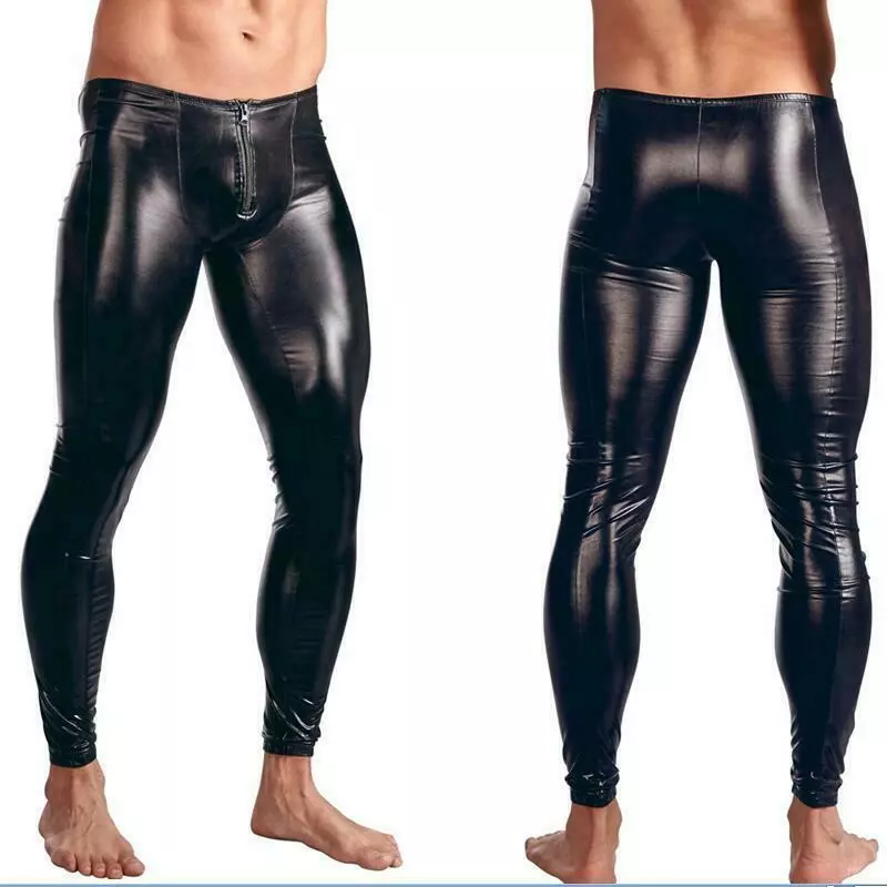 Pantaloni sexy da uomo finta pelle stretti da uomo leggings fetish PVC  pantaloni