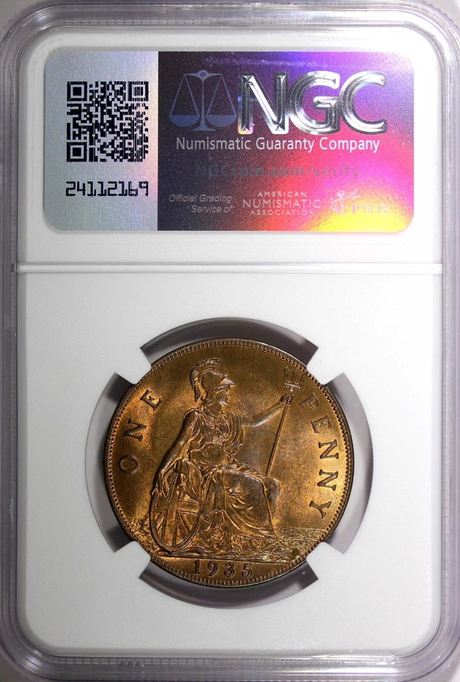GREAT BRITAIN George V Bronze 1935 1 Penny NGC MS64 RB NICE TONING KM# 838 (06) - Image 3 of 4