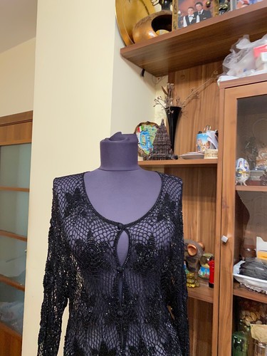 PHILOSOPHY DI ALBERTA FERRETTI BLACK CROCHET BUTTONED SEE THROUGH JACKET-M? - Picture 2 of 12