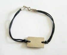 Sterling Silver ENGRAVEABLE ID INITIAL Tag Bracelet W/ Black Chord