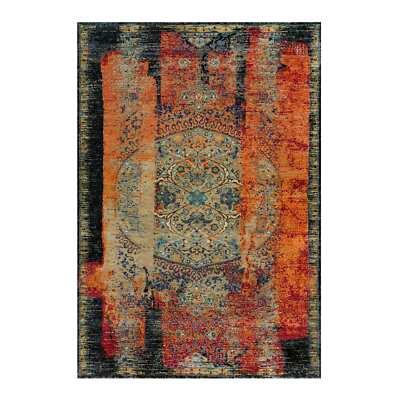 6'2''x9' Red Wool Hand Knotted Ancient Ottoman Erased Design Rug R90220