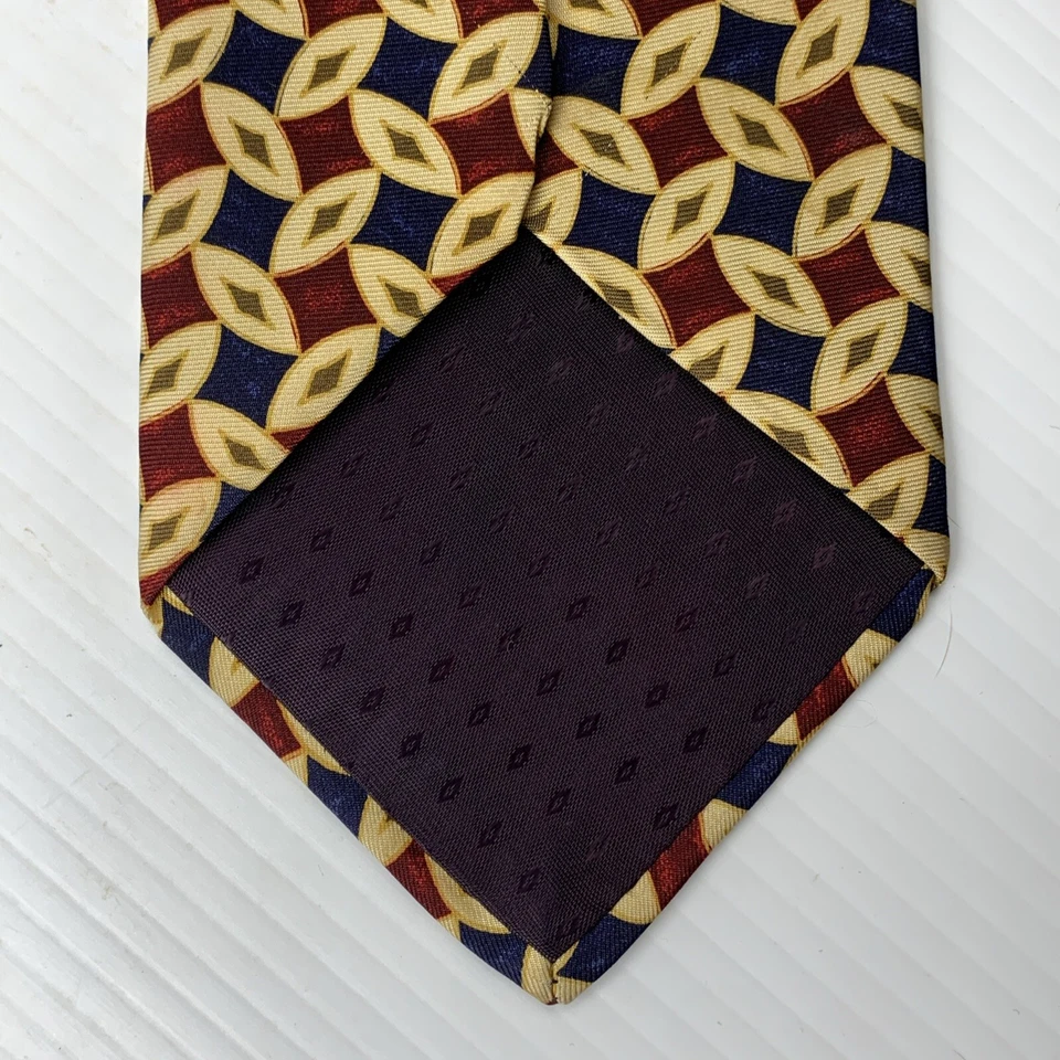 Gravata masculina de seda CEO COLLECTION por DAMON tamanho 3 7/8" x 57" gravata marrom azul dourada - Imagem 3 de 4