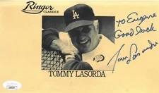 Tom/Tommy Lasorda signed 8.5x5 Ringor Classics Card To Eugene Good Luck- JSA