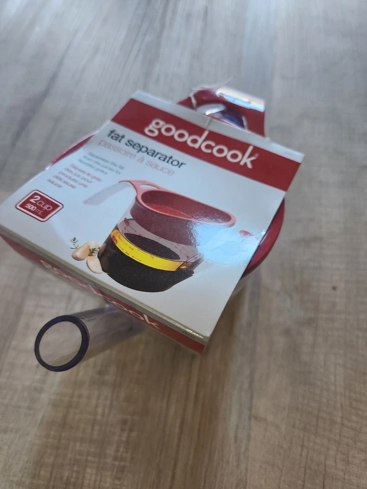 Nuevo Stock Antiguo Sólido Resistente, 2 Tazas 500 ml Separador de Grasa Salsa Roja y Transparente Foto 2 de 2