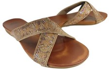 Yellow Box Bali Women's 7.5 Slide Sandal Gold Rhinestone Blingy X-Cross Front
