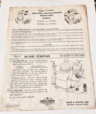 Briggs & Stratton Operating and Maintenance Instructions Model 92500-92598 92900