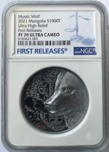 NGC PF70 FR 2021 Mongolia Mystic Wolf - 1000 Togrog silver coin 2oz Black  proof | eBay