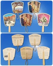 Hand Held Fan Vtg 1940s Lot 5 Assorted Photo Pictorial COLSON Advertising Set