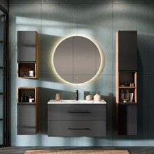 Badmöbel Set Lux 70 90 cm Eiche Badezimmermöbel Hochschrank Waschtisch Spiegel