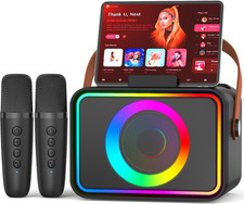 Portable Bluetooth Karaoke Machine with 2 Wireless Microphones and LED Lights