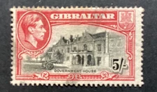 GIBRALTAR 1938 GVI 5s Black & Carmine Definitive  SG 129b  fu  (C390)