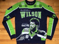 Vtg Seattle Seahawks Sweater Russell Wilson Ugly Christmas sz L Tall