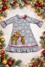 Girls Counting Daisies Christmas Snow Reindeer Dress With Ruffle Sleeves- Size 5