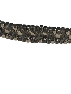 Suzi Roher Oval Chain Link Belt Women\'s M/L Black Silver Leather Elastic Boho Suzi Roher Black Leather Stretch Belt Silver Chain Detail  main image 2