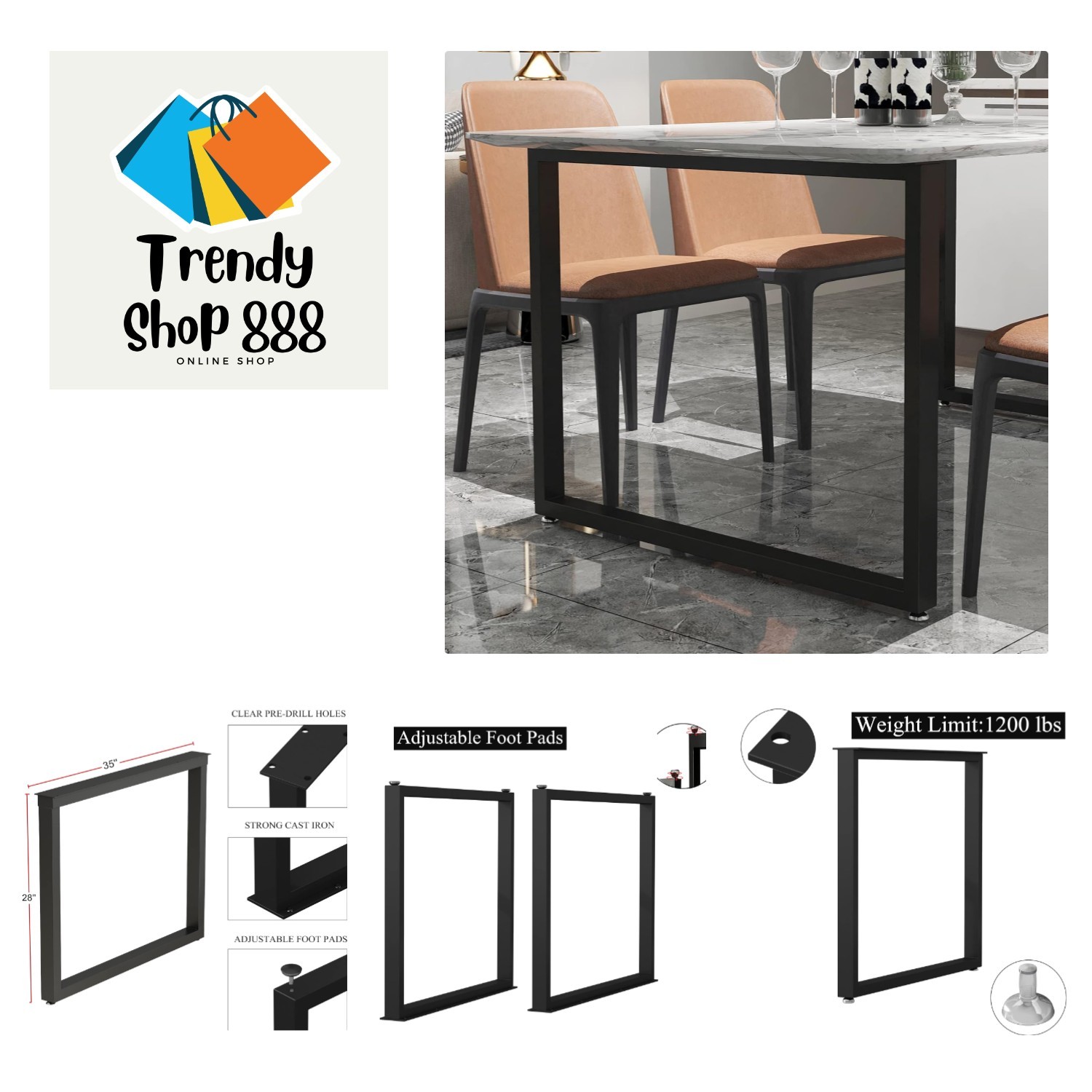 Versatile 28'' Metal Legs for Dining, Office & Kitchen Tables - 1000lbs Capacity