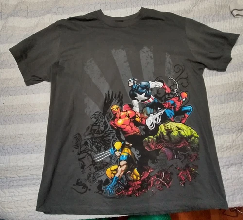 Vintage Marvel Mad Engine Shirt Size XL Hulk Wolverine Spiderman Iron Man