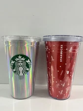 Starbucks - Lot Of 2 Starbucks Holiday Travel Mugs - No Straws