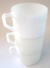 Vintage Federal Glass White Milk Glass Stacking Mugs Set of 3