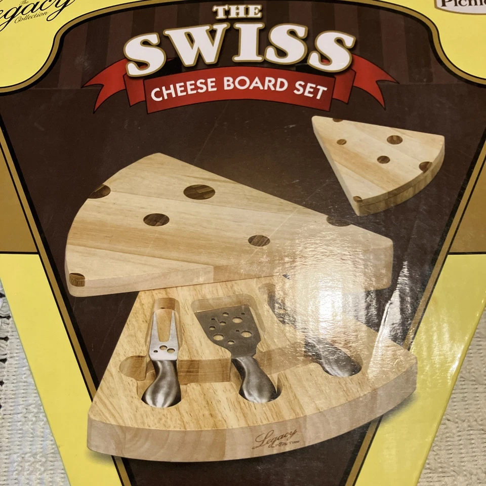 Legacy THE SWISS CHEESE BOARD SET.  Charcuterie Picnic Time Rubber Wood W/Bamboo - Image 2 of 4