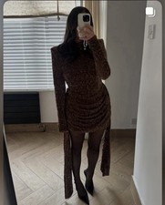 ASOS Luxe Velvet Sequin Mini Dress Chocolate Rauched Draped Detail Size 14 UK