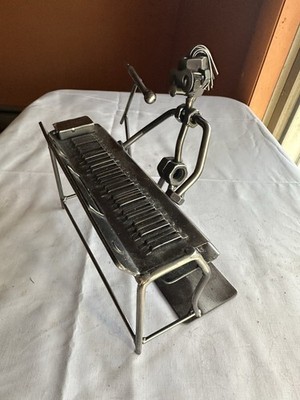 Metal Folk Art Musician Nuts Bolts Figurine ORGAN PIANO KEYBOARD Player