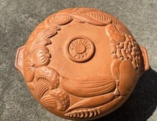 Vintage Gourmet-Clay Roaster Pot Cooker 12” Lg Terra Cotta Baker Casserole- USA