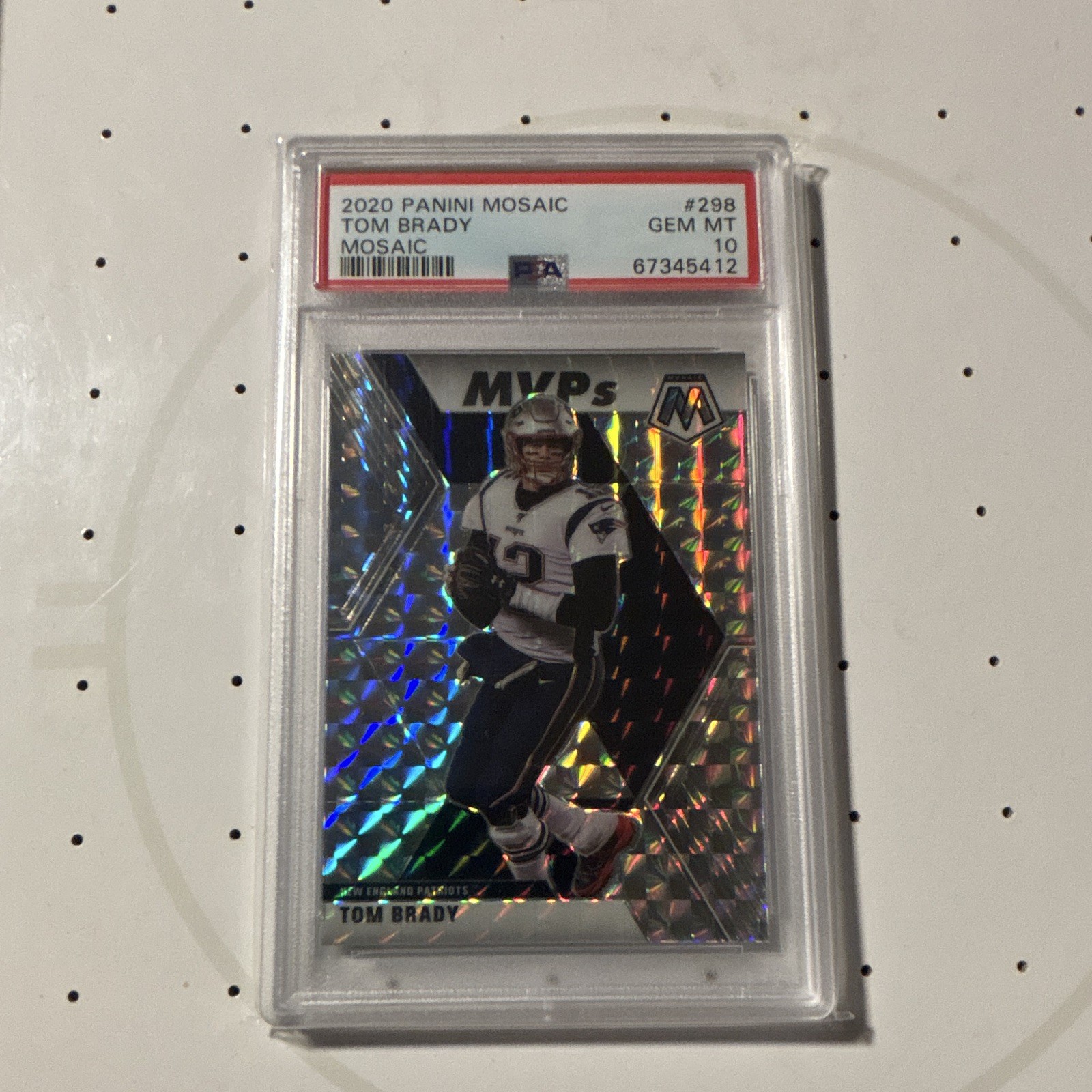 Panini 2020 Mosaic MVPs Tom Brady #298 Mosaic Prizm PSA 10 Patriots view 1