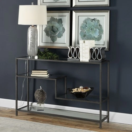 Uttermost 24810 Leo 52"W Iron Console Table - Aged Gunmetal - Picture 3 of 5