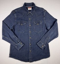 Wrangler Women  s Large Denim Western Pearl Snap Shirt Stretch Pearl Snap Blue L